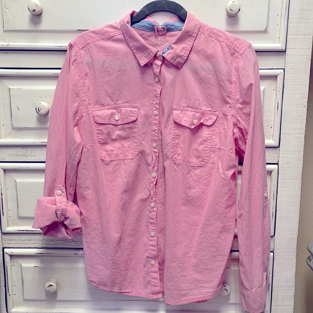 Pink lightweight button down ladies top